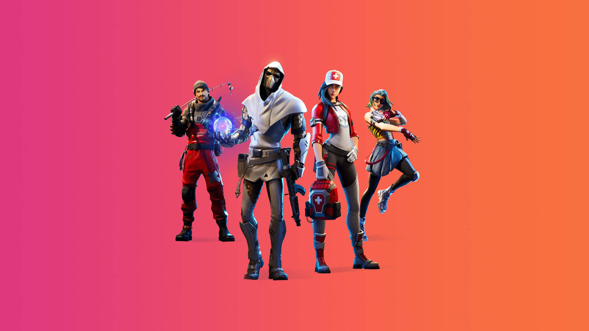 Fortnite - A Group Of People Standing On An Orange Background Background