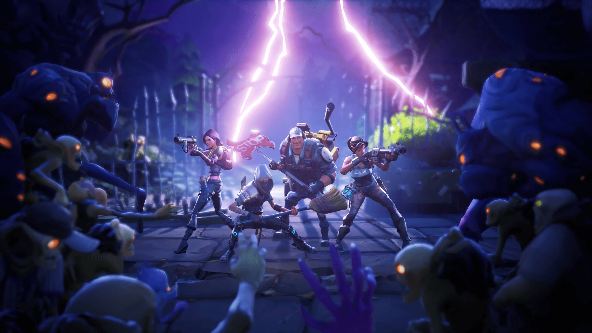 Fortnite - A Group Of Zombies In A Dark Room Background