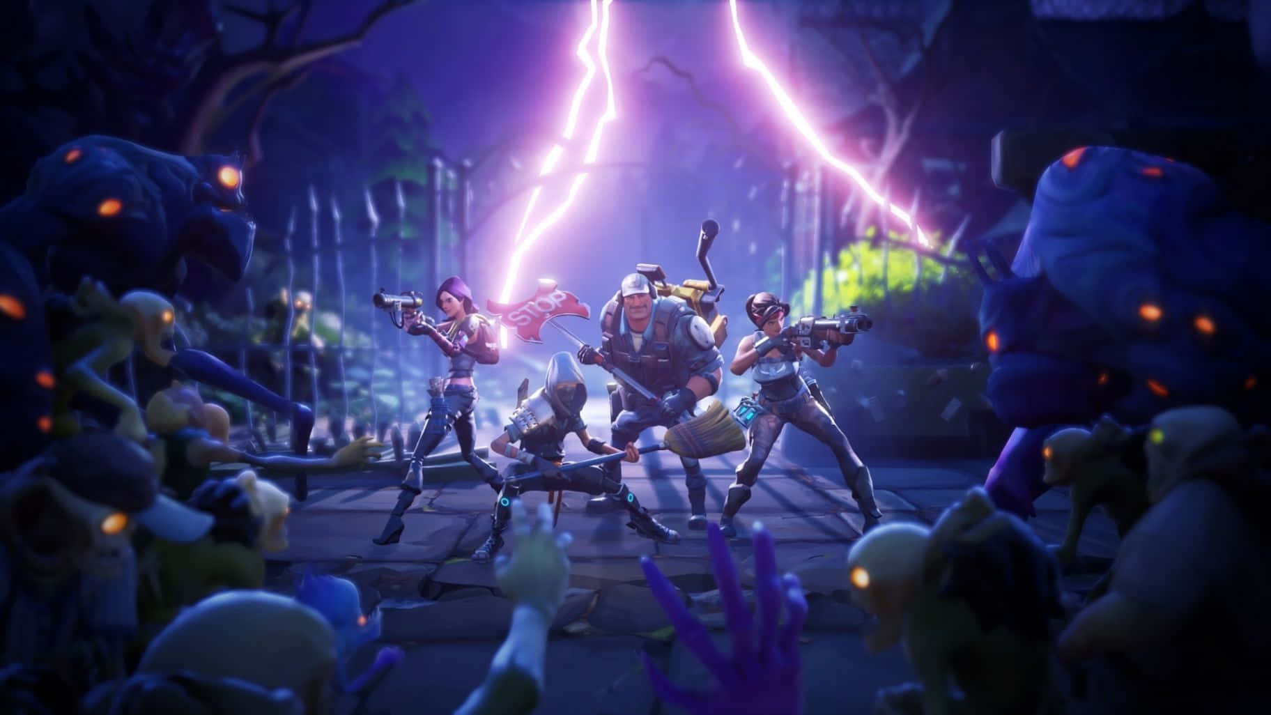 Fortnite - A Group Of Zombies In A Dark Room