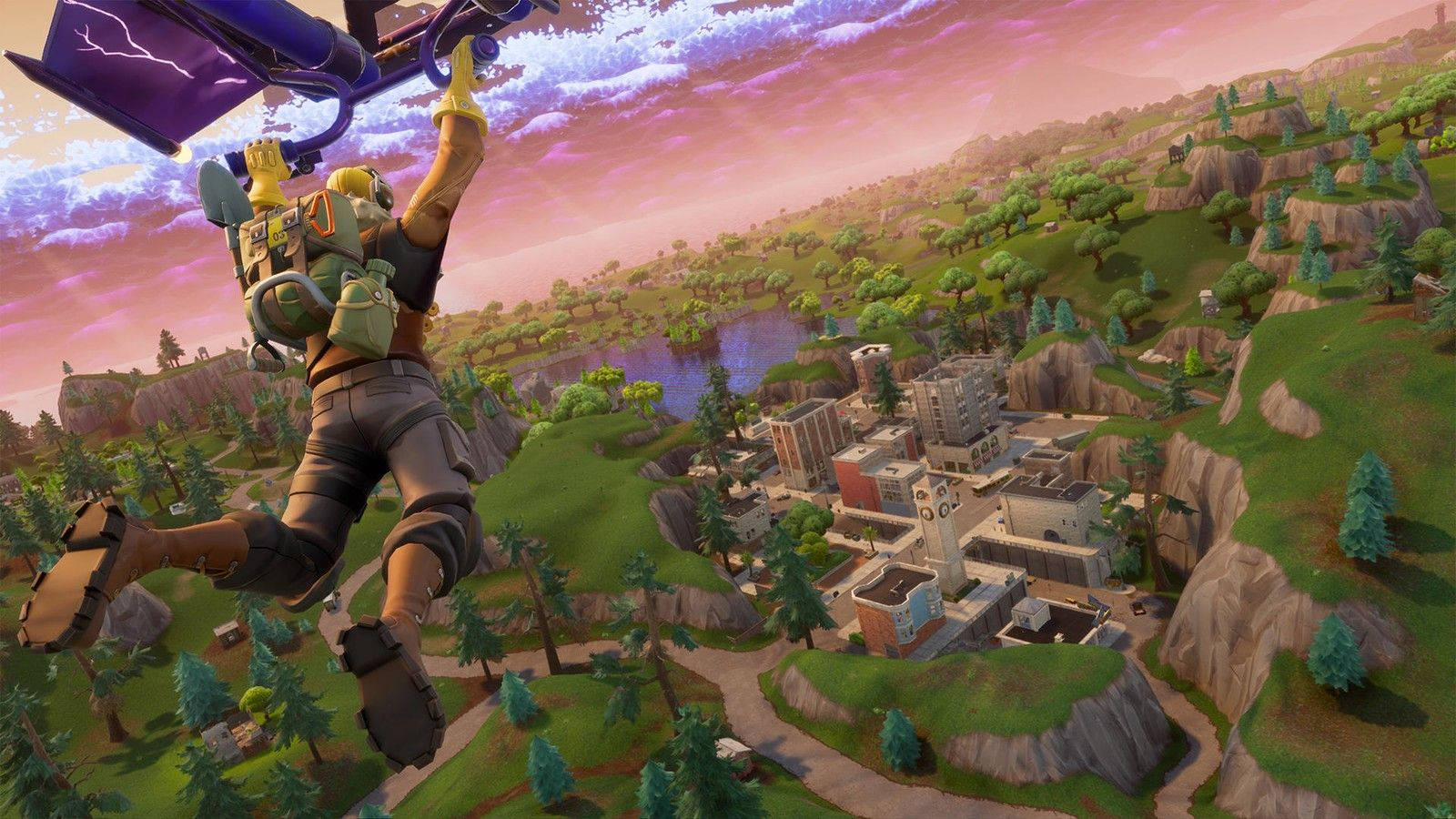 Fortnite - A Man Flying Over A City Background