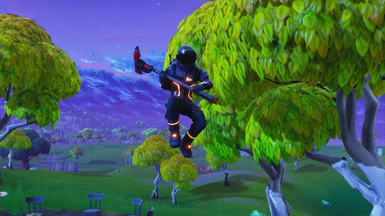 Fortnite - A Man Flying Over Trees Background