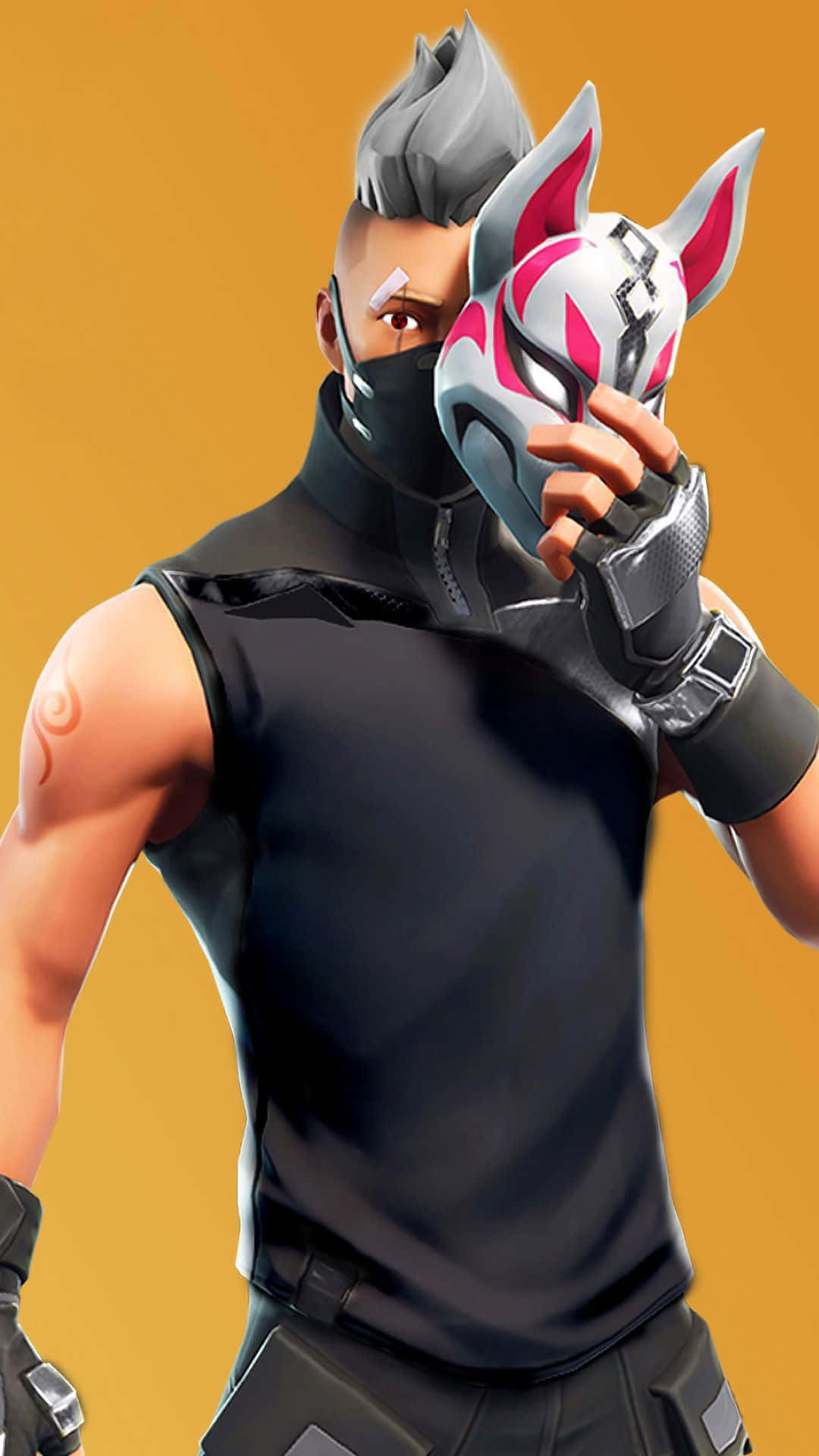 Fortnite - A Man In A Black Mask Holding A Mask Background