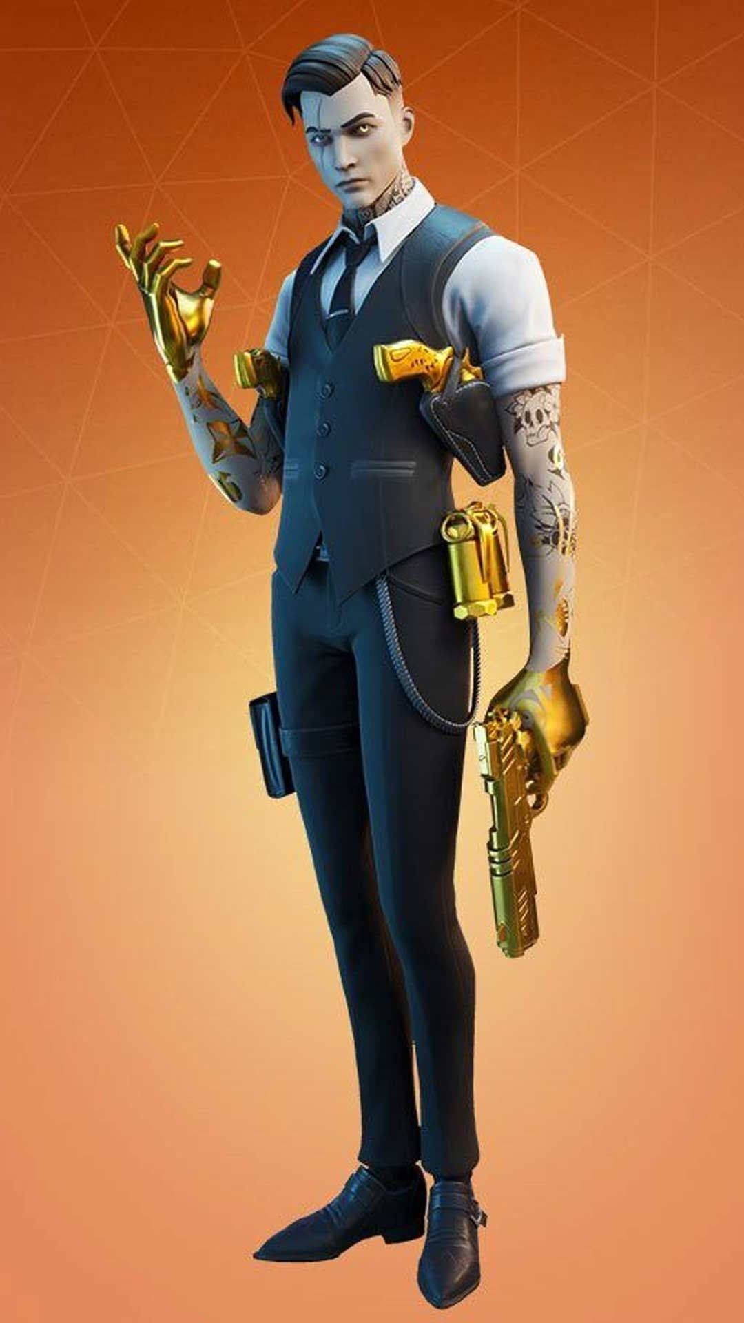 Fortnite - A Man In A Suit And Tie Holding A Gun Background