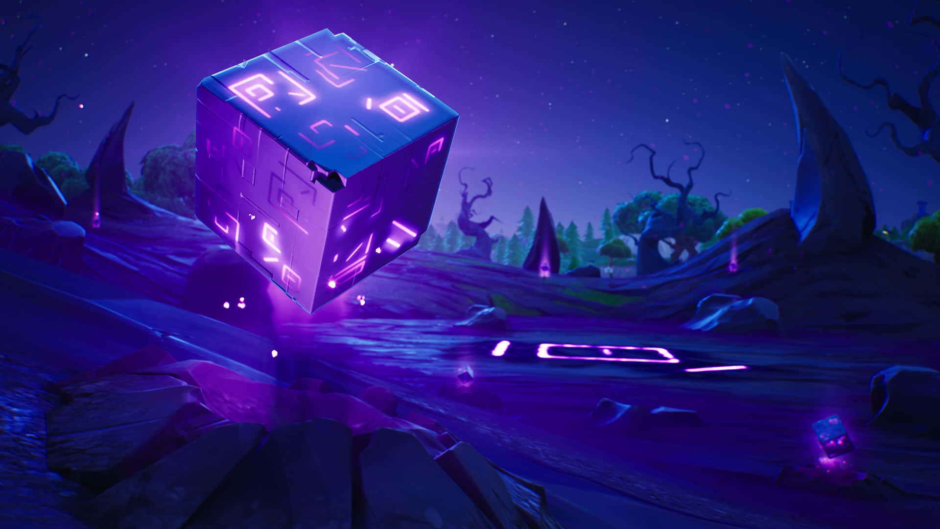 Fortnite - A Purple Cube In The Night Sky