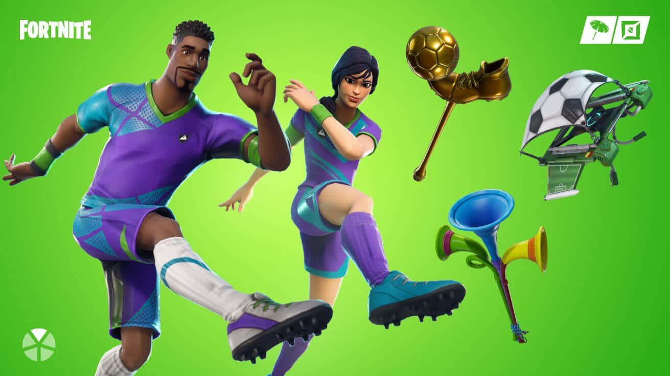 Fortnite - A Soccer Game With A Green Background Background