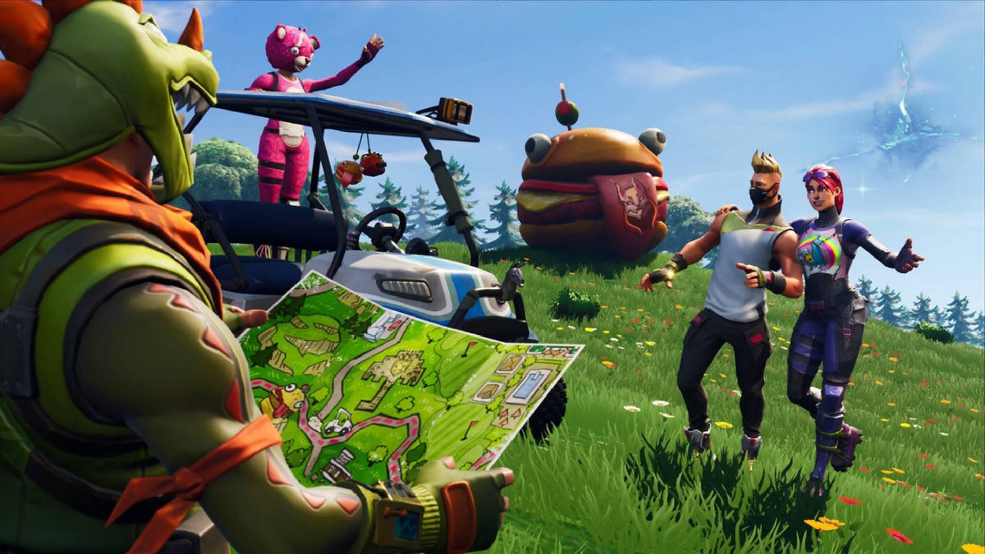 Fortnite Battle Royale Characters On A Grassy Field Background
