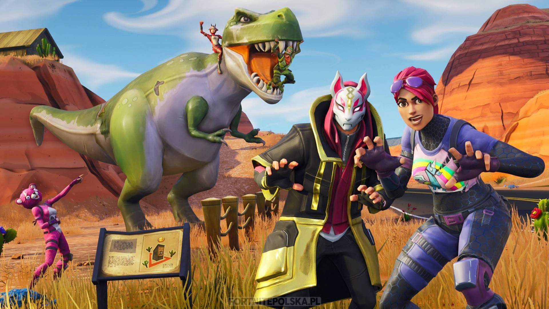 Fortnite Battle Royale Characters With Dinosaur Background