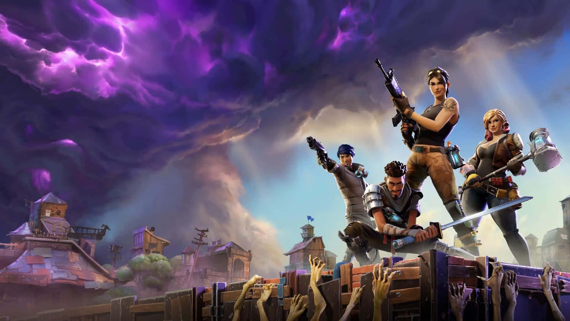 Fortnite Battle Royale Team Ready For Combat Background