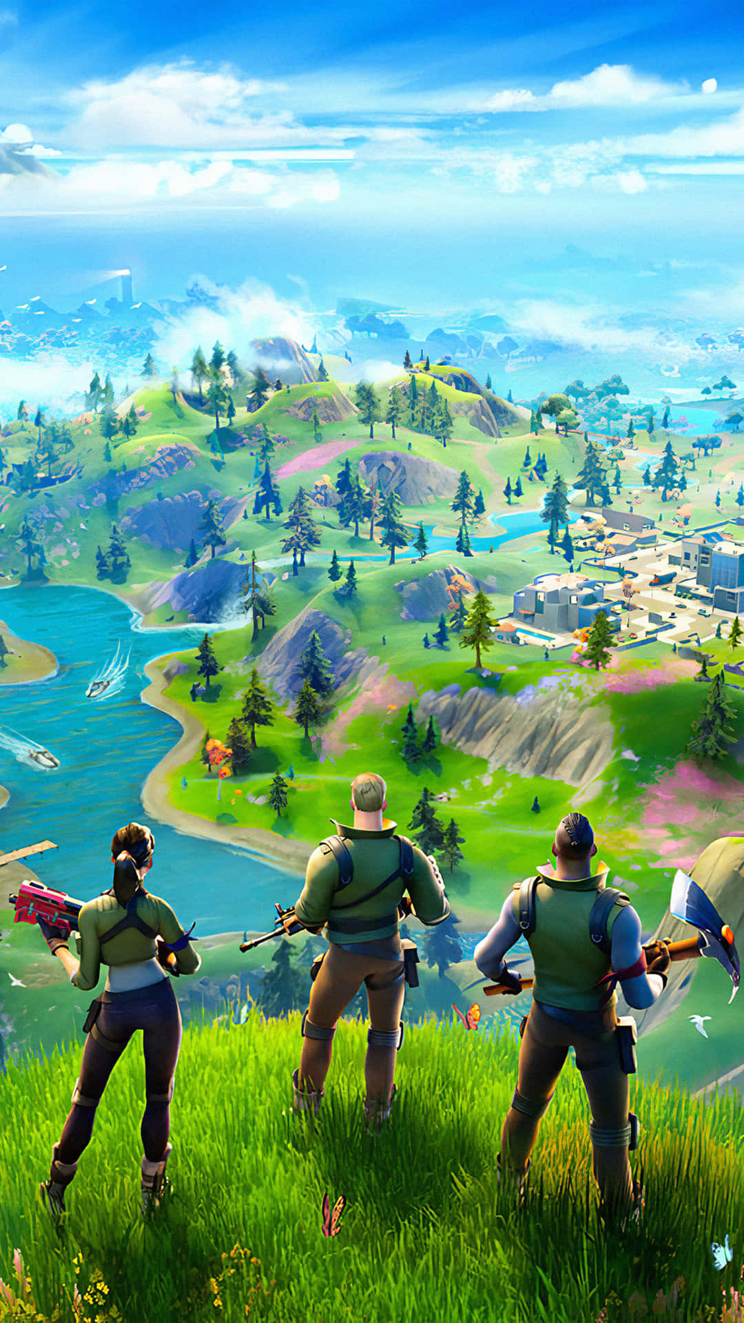 Fortnite Chapter2 Squad Overlooking Landscape Background