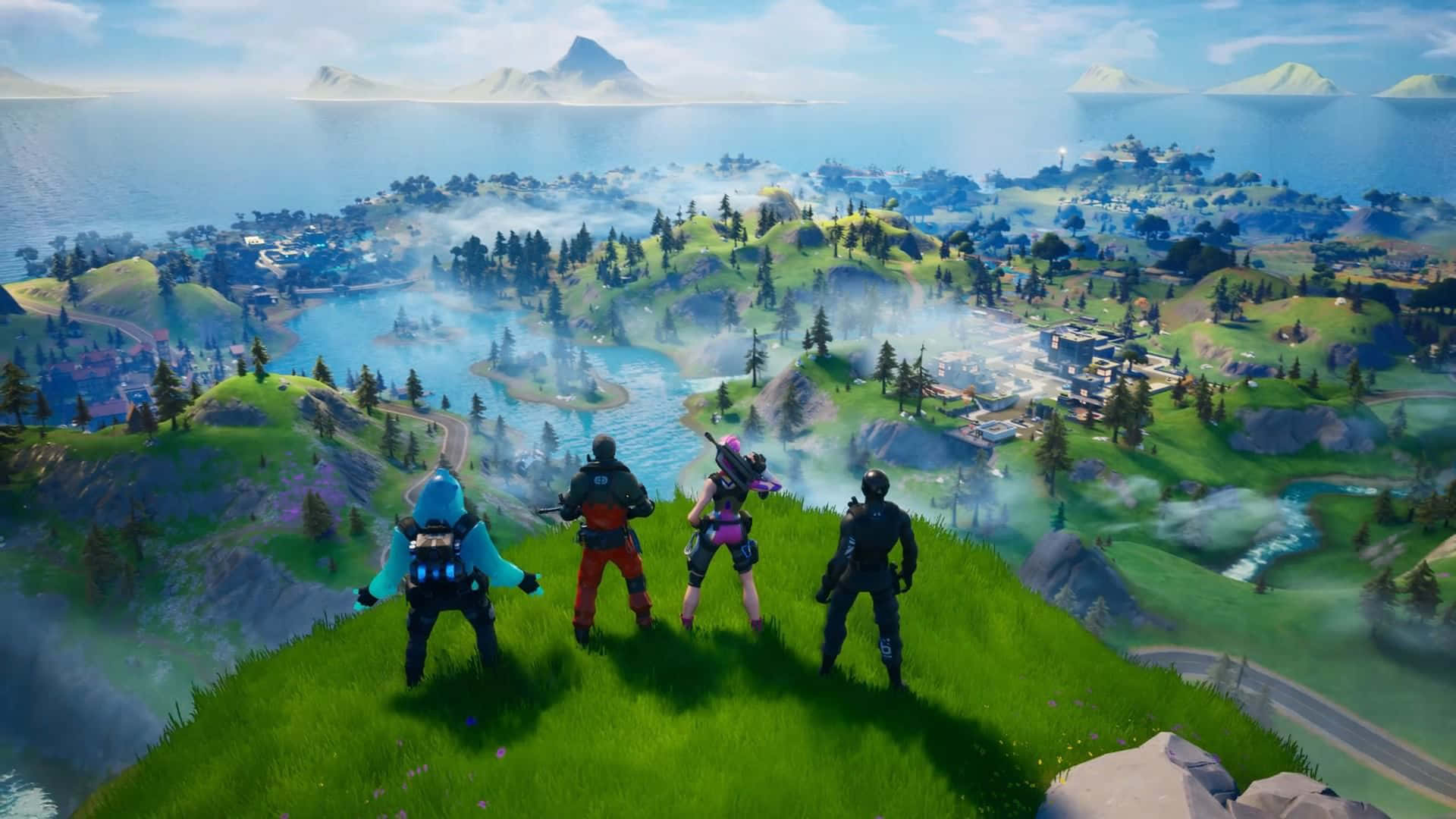 Fortnite Chapter2 Team Overlooking Landscape Background