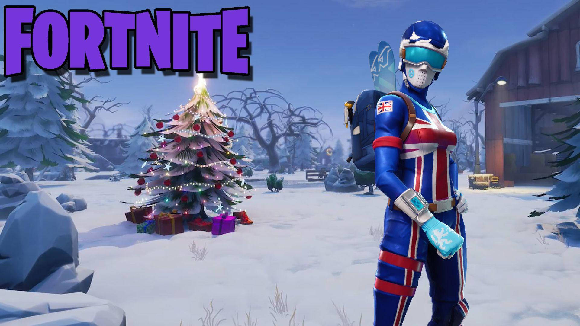 Fortnite Christmas Tree - A Woman In A Costume Standing In Front Of A Snowy Tree