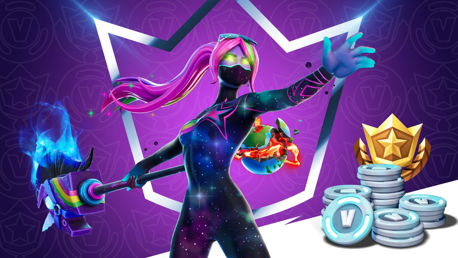Fortnite Cosmic Skinwith V Bucksand Rewards Background