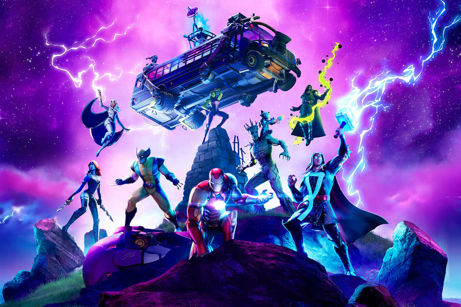 Fortnite Epic Battle Under Stormy Skies Background
