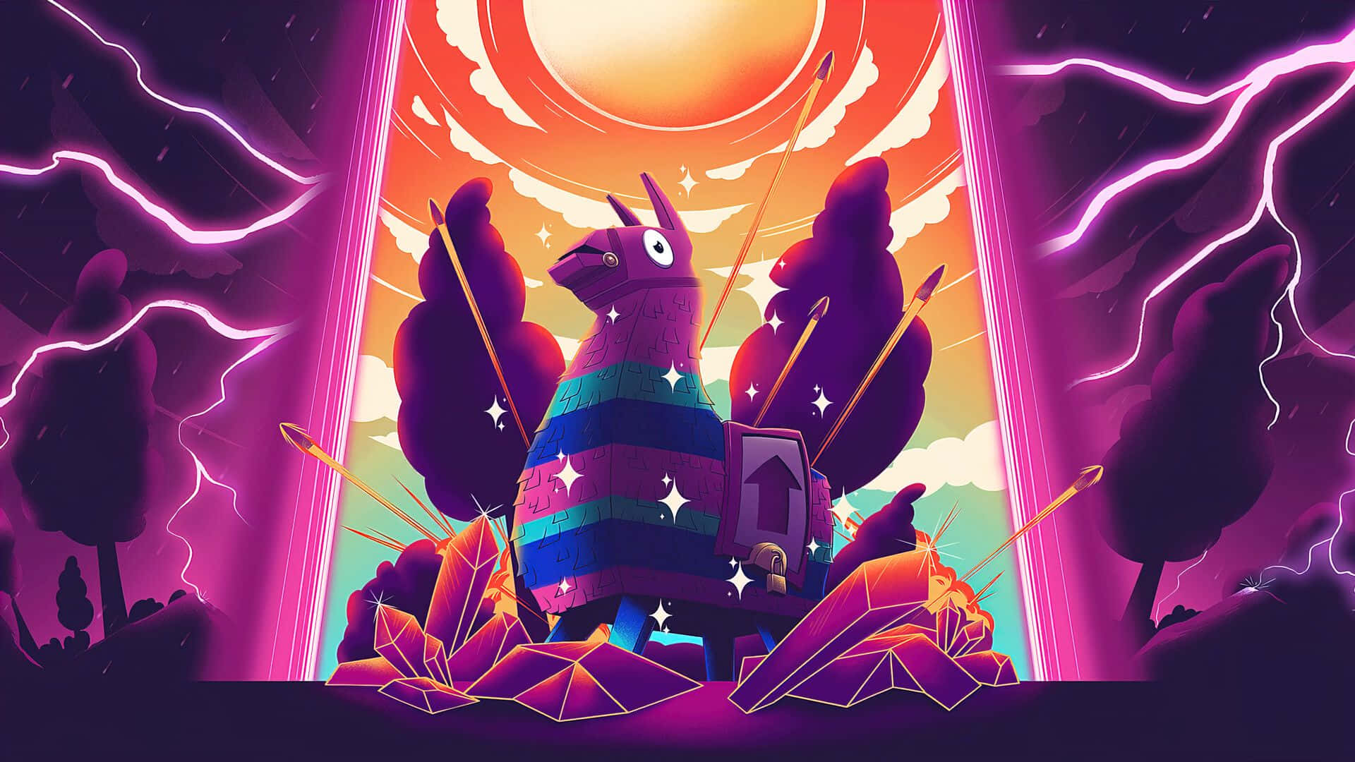 Fortnite Llama Pinata Sunset Background