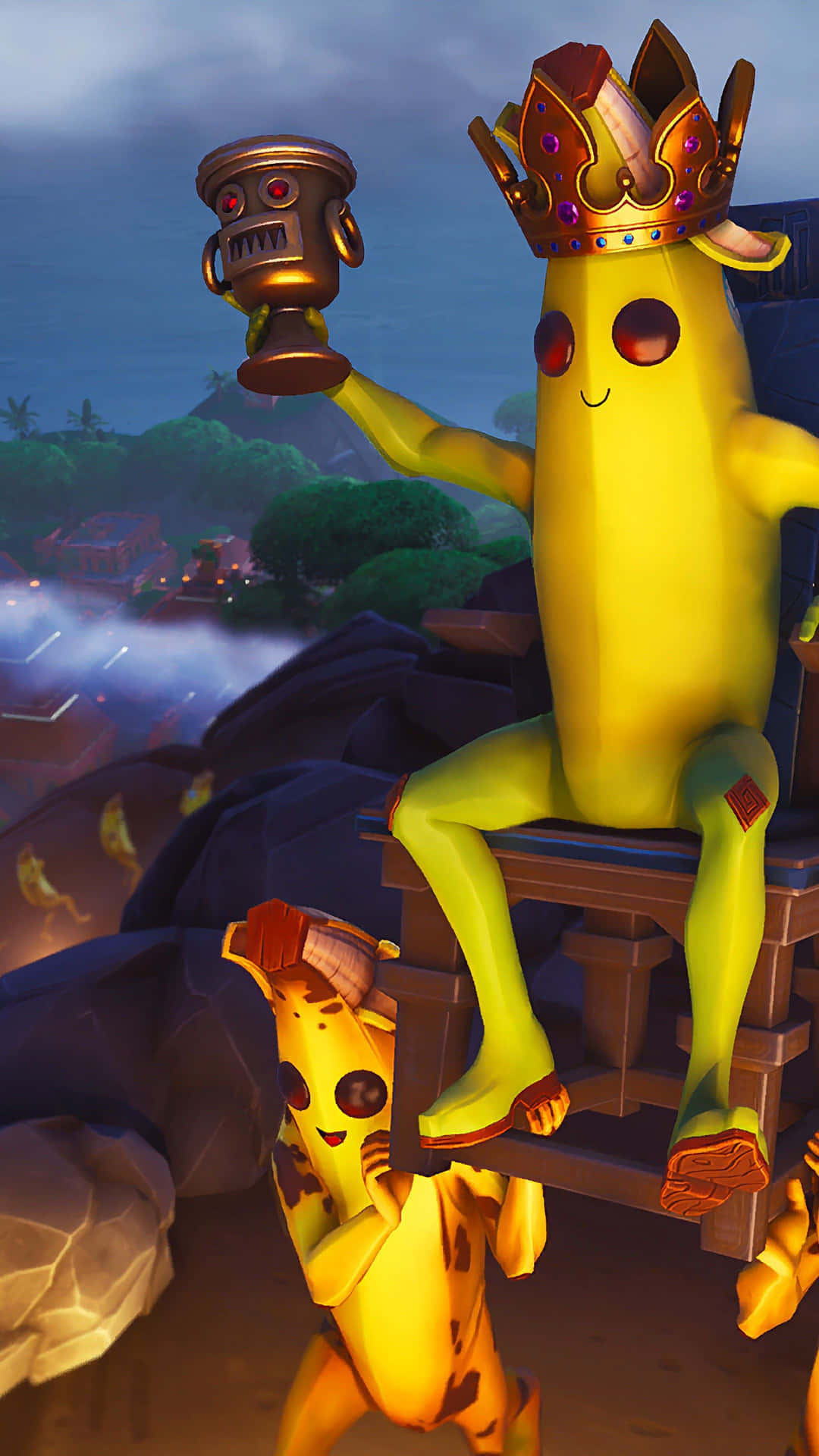 Fortnite Peely Gleefully Pointing Towards Treasure Background