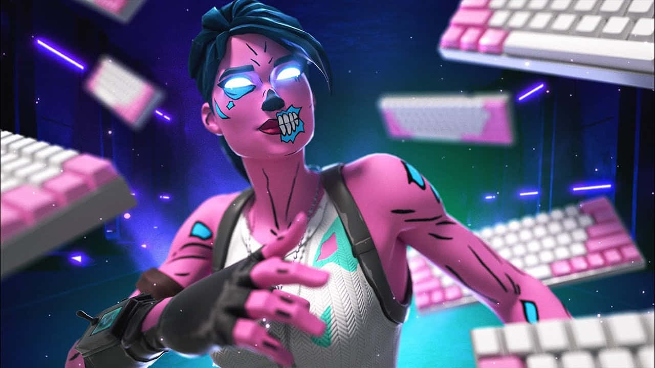 Fortnite Pink Ghoul Trooper Gaming Setup Background
