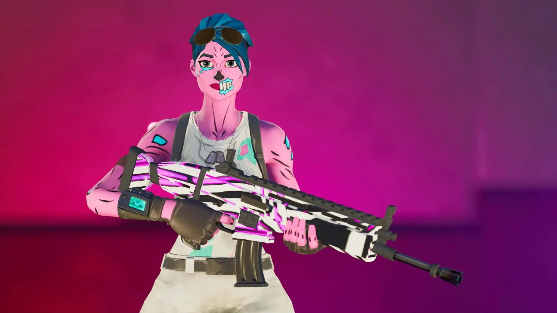 Fortnite Pink Ghoul Trooper With Rifle Background