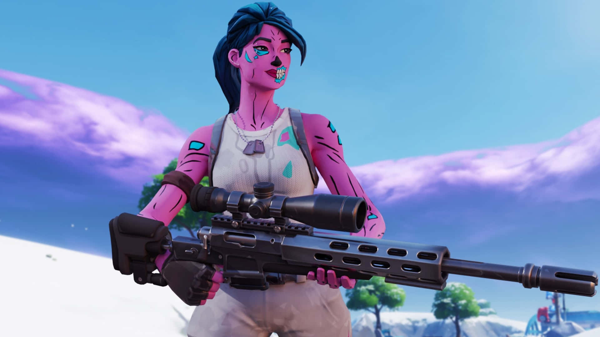 Fortnite Pink Ghoul Trooper With Sniper Background