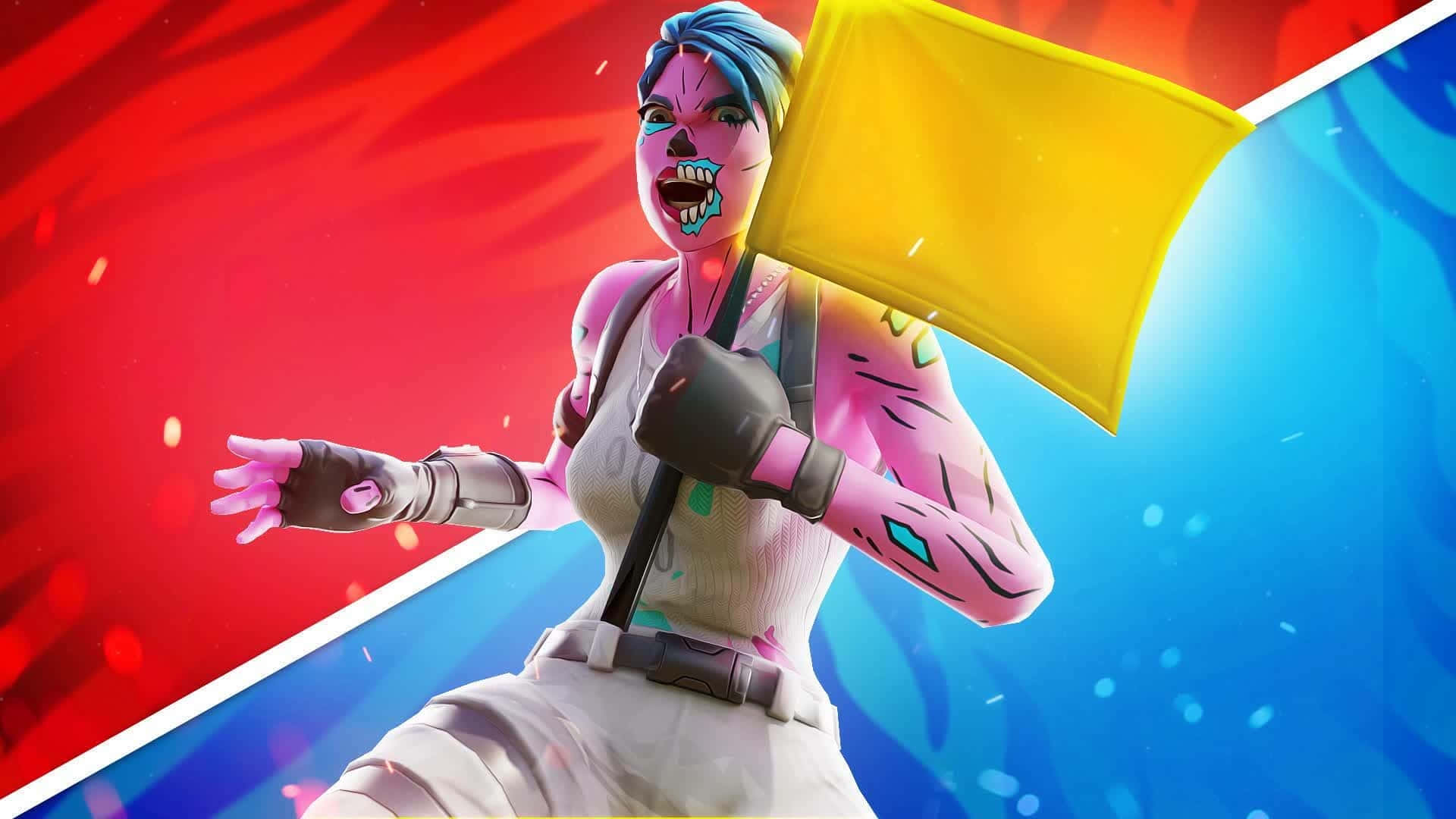 Fortnite Pink Ghoul Trooper With Yellow Back Bling Background