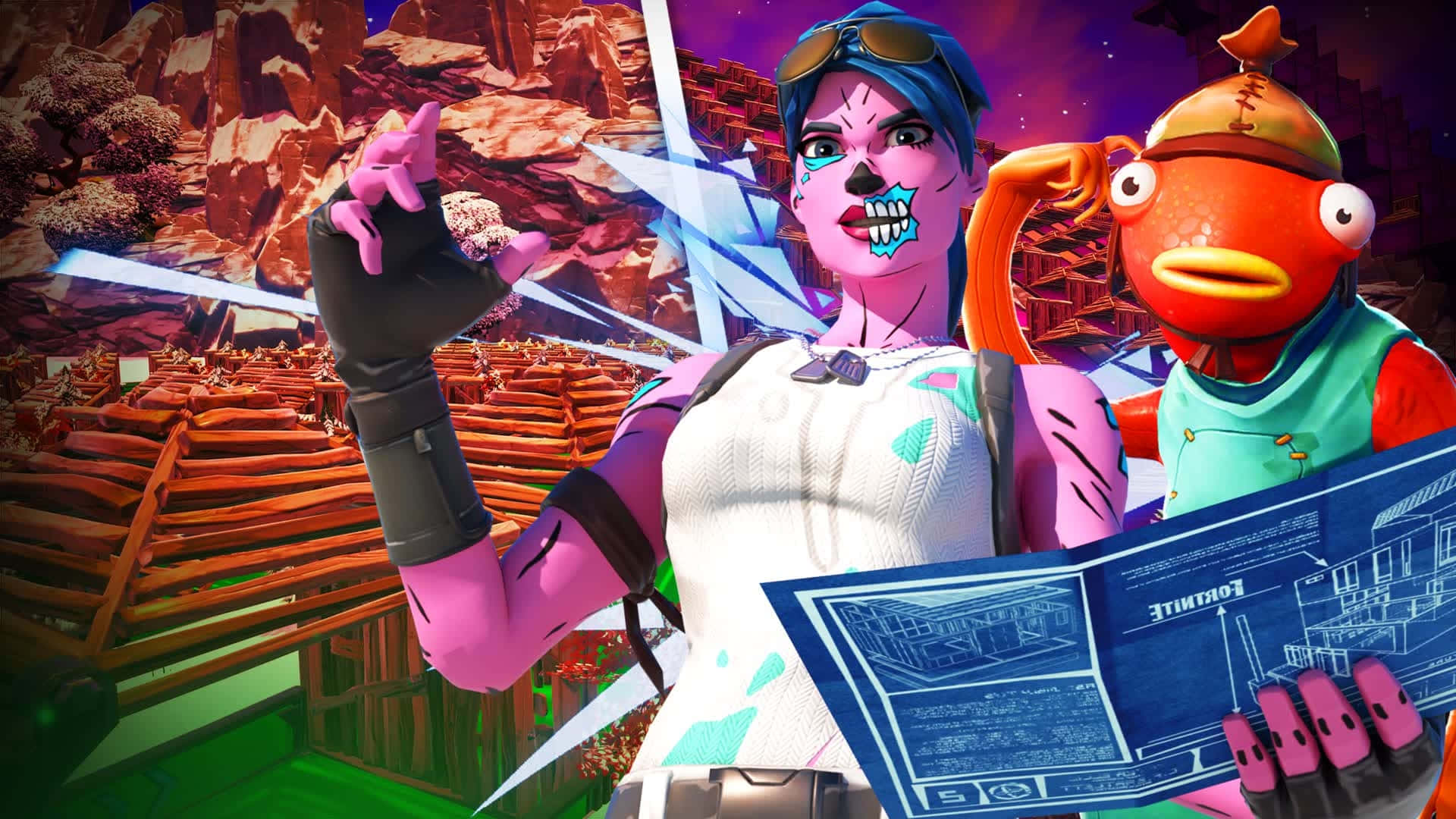 Fortnite Pink Ghoul Trooperand Fishstick Strategy Background