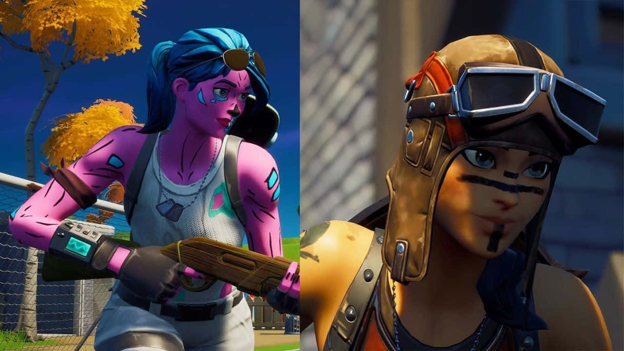 Fortnite Pink Ghoul Trooperand Renegade Raider Skins Background