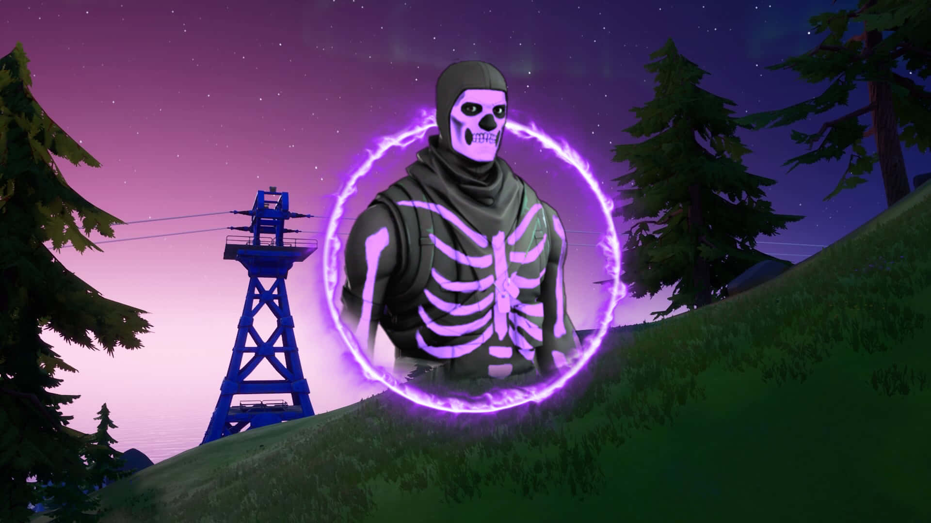 Fortnite Skeleton - A Purple Skeleton In The Sky Background