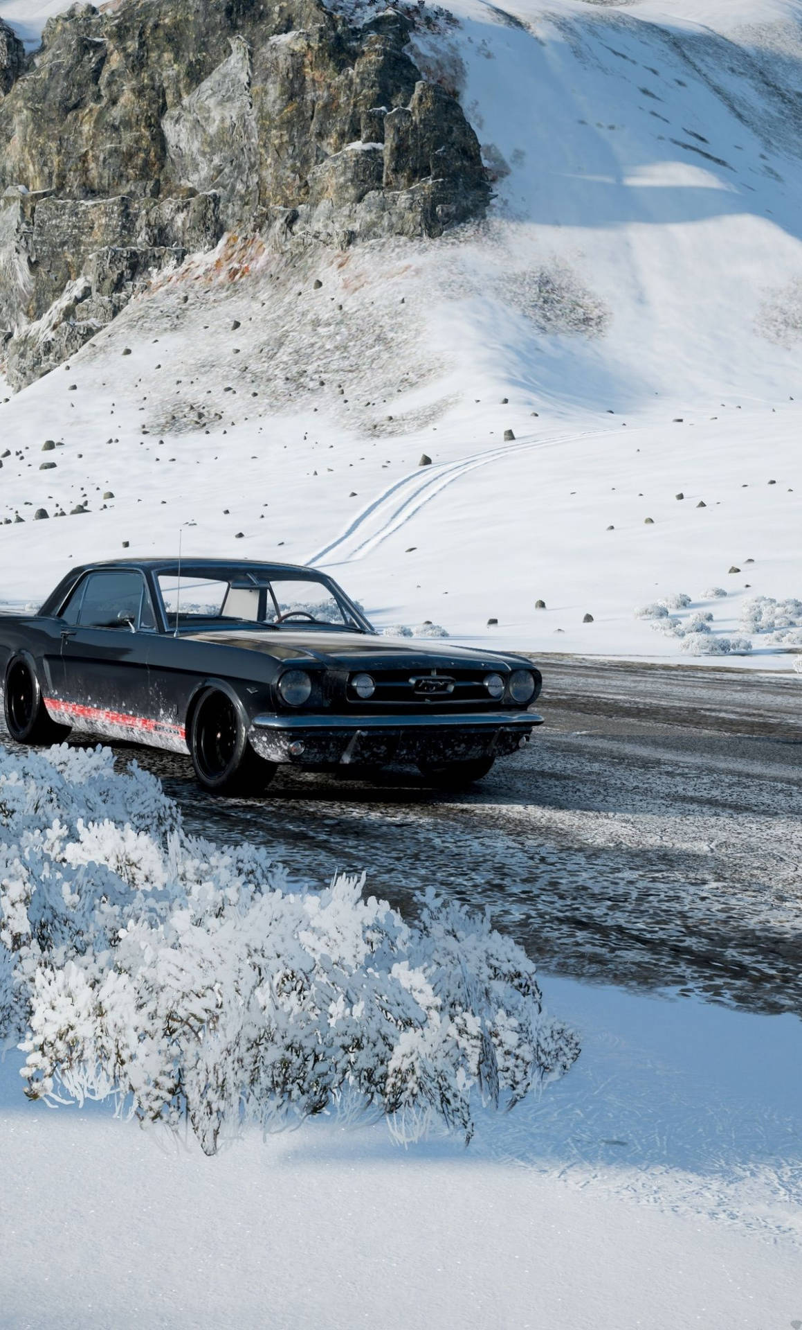 Forza Iphone Black Car Snow Mountains Background
