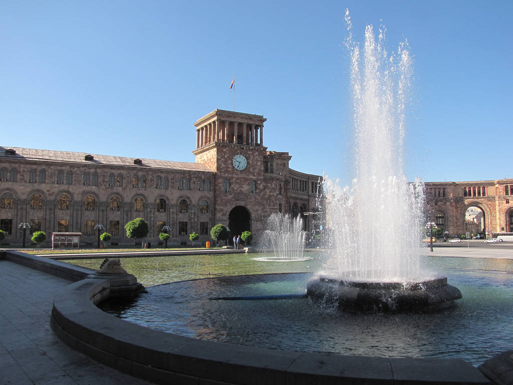 Fountain In Republic Square Yerevan Background