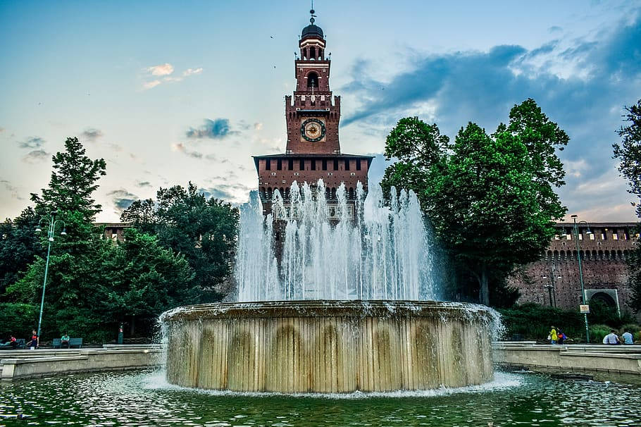 Fountain Near Giuseppe Garibaldi Milan Background