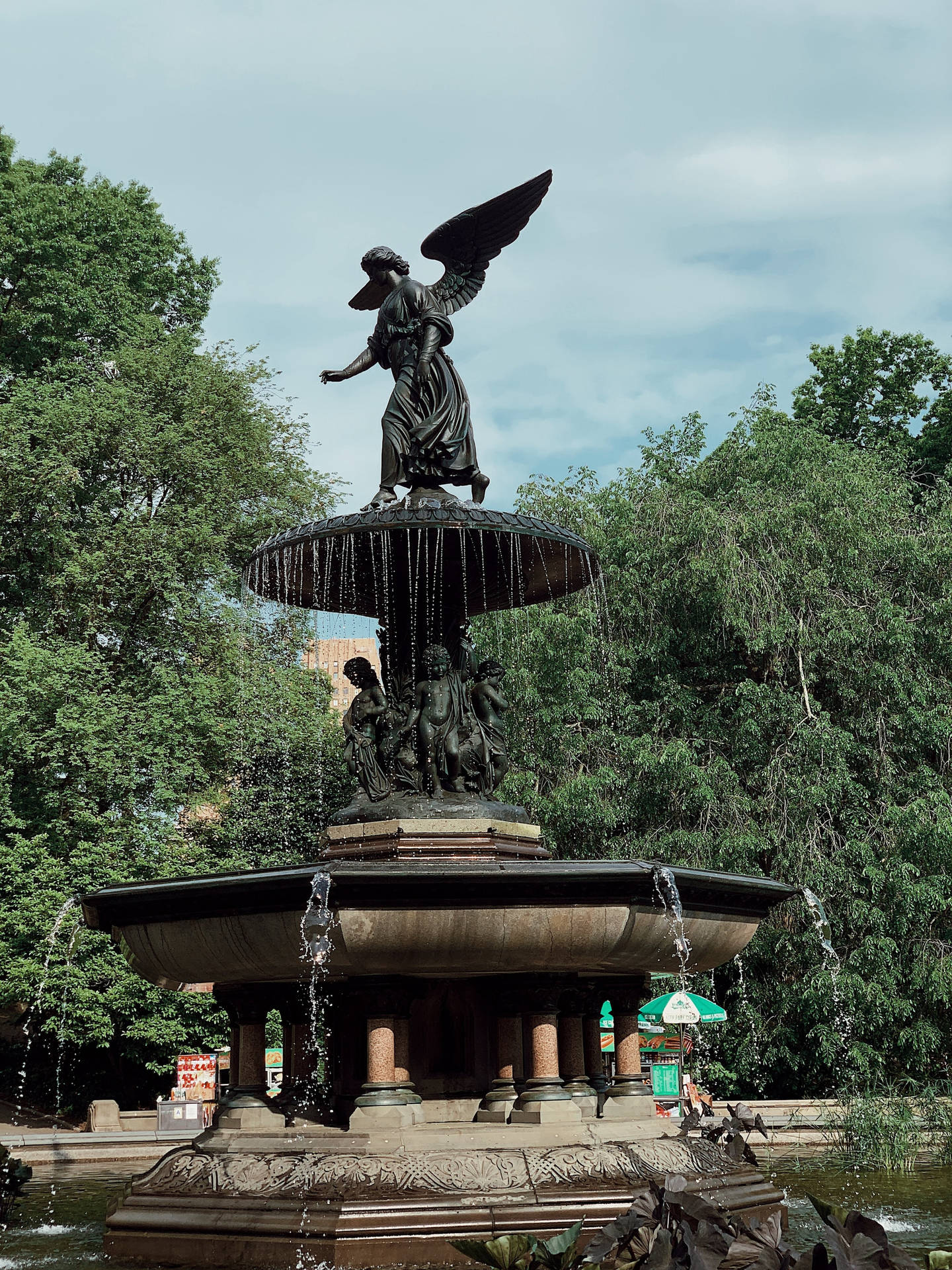 Fountain Statue In Central Park Background