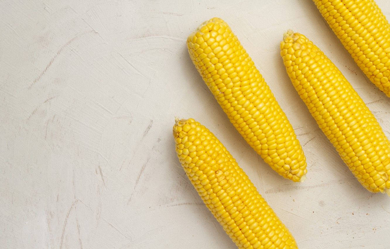 Four Corns On White Table Background