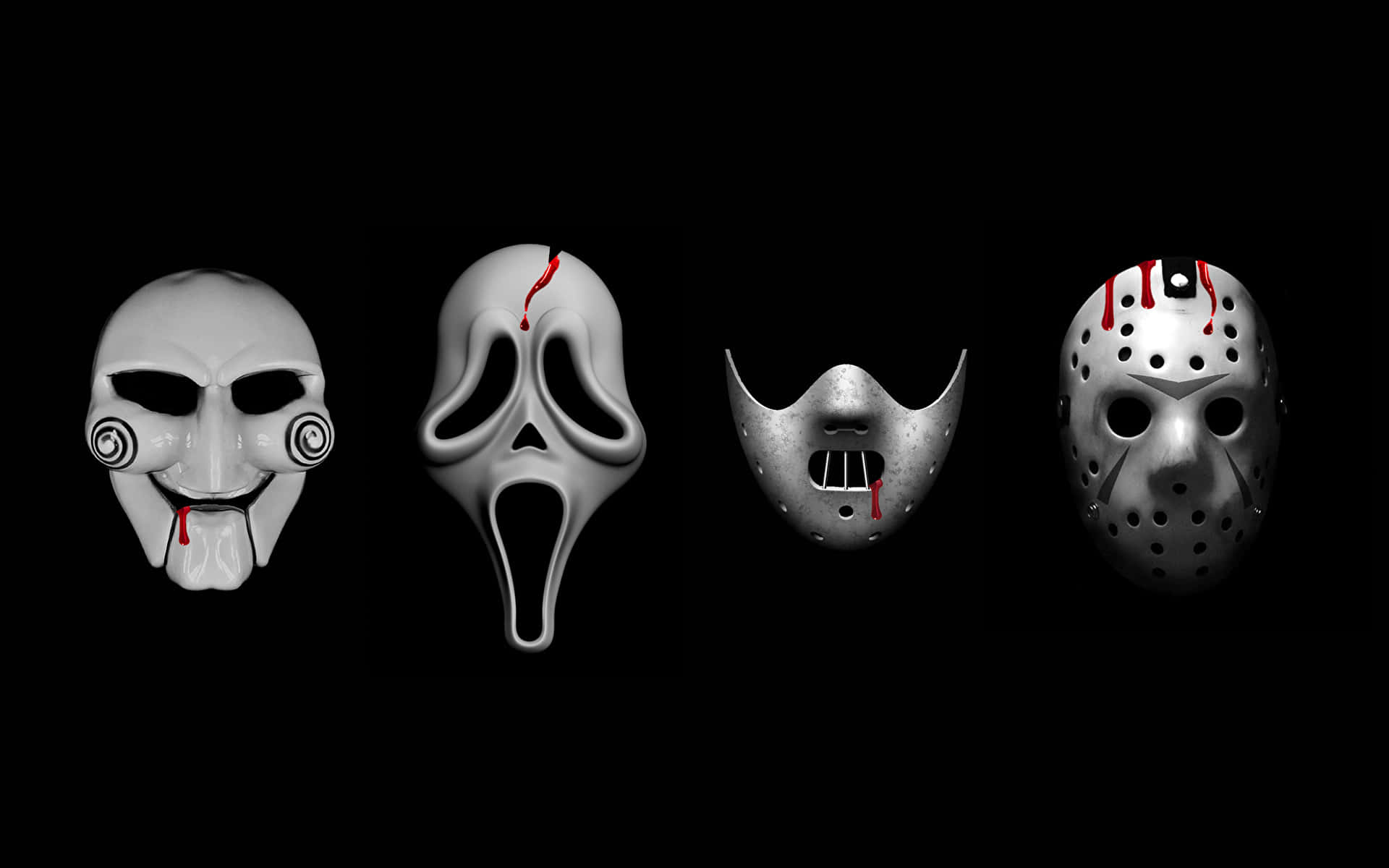 Four Different Masks With Blood On Them Background