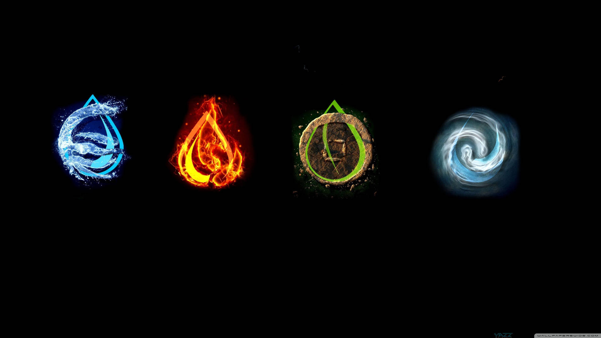 Four Earth Elements In Black Background