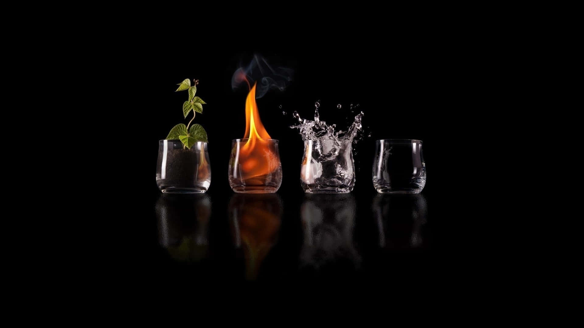 Four Elements Glass Drinks On Black Background