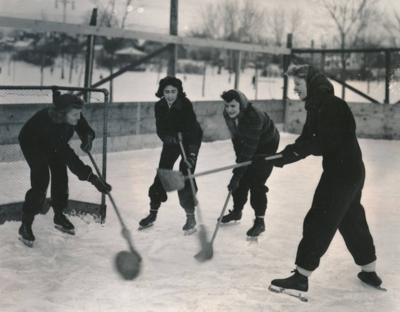 Four Friends Broomball Sports Background