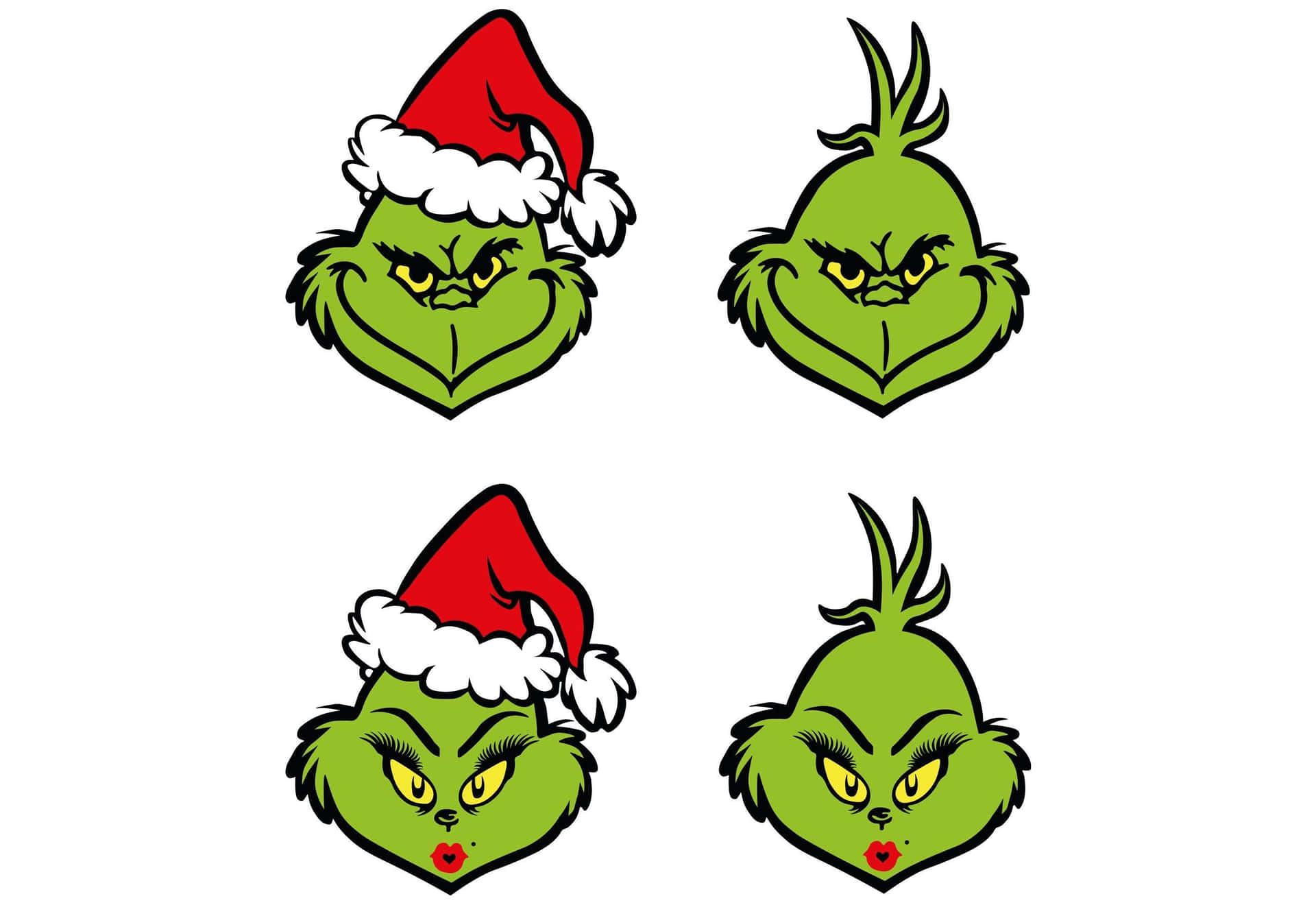 Four Grinch Faces With Different Expressions Background