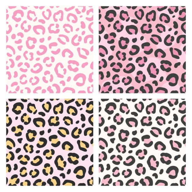 Four Leopard Print Patterns In Pink, Black And Yellow Background