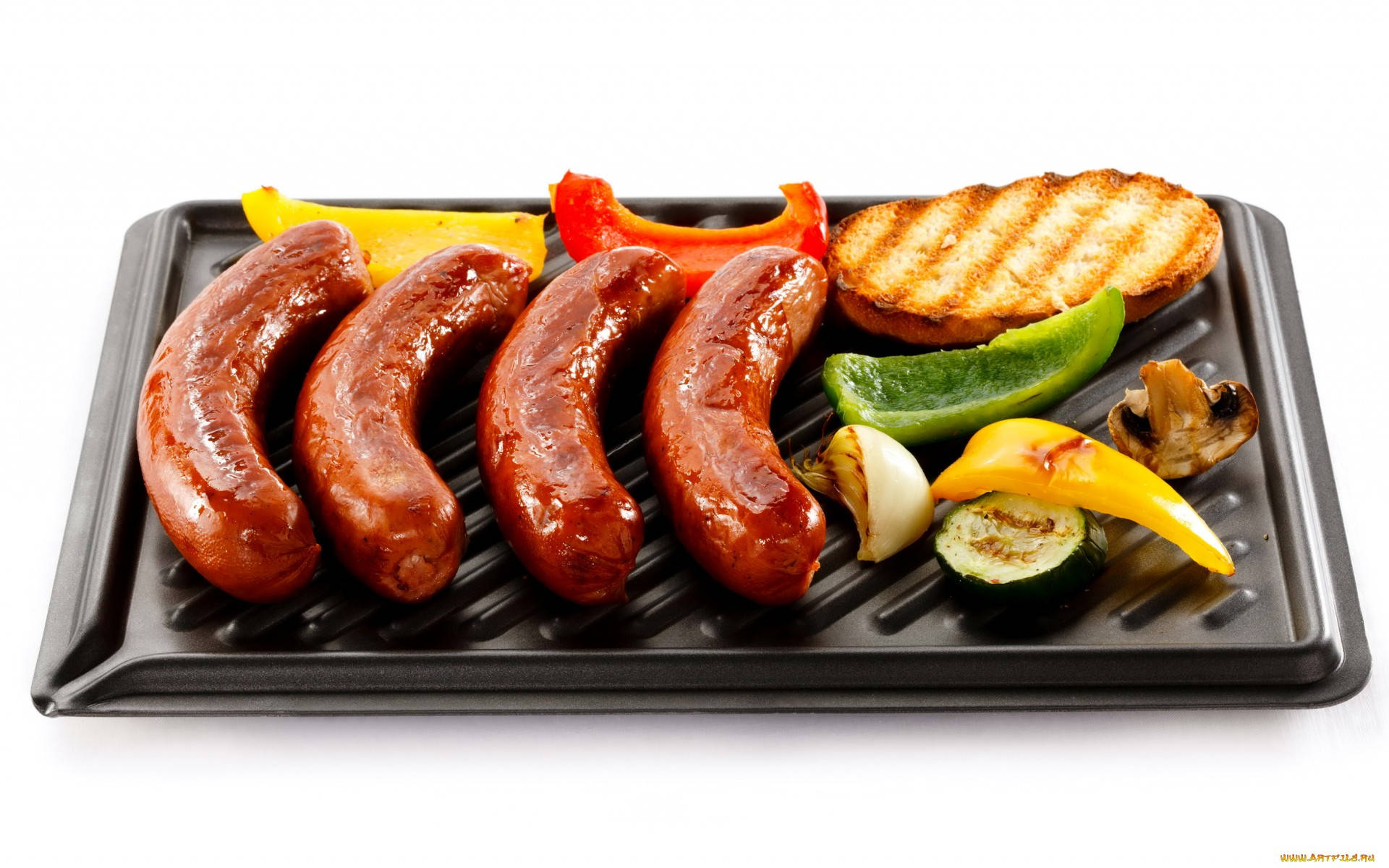 Four Sausage Meat On Griller Background