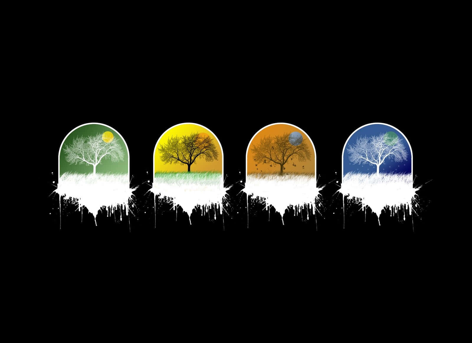 Four Seasons Abstract Trees Digital Art Background