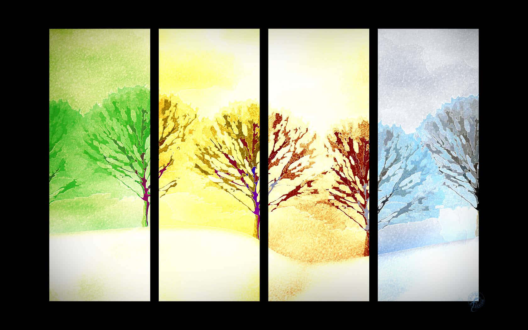 Four Seasons Trees Painting Collage Background