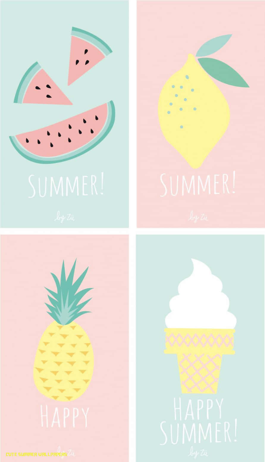 Four Summer Themed Prints With Fruit And Ice Cream