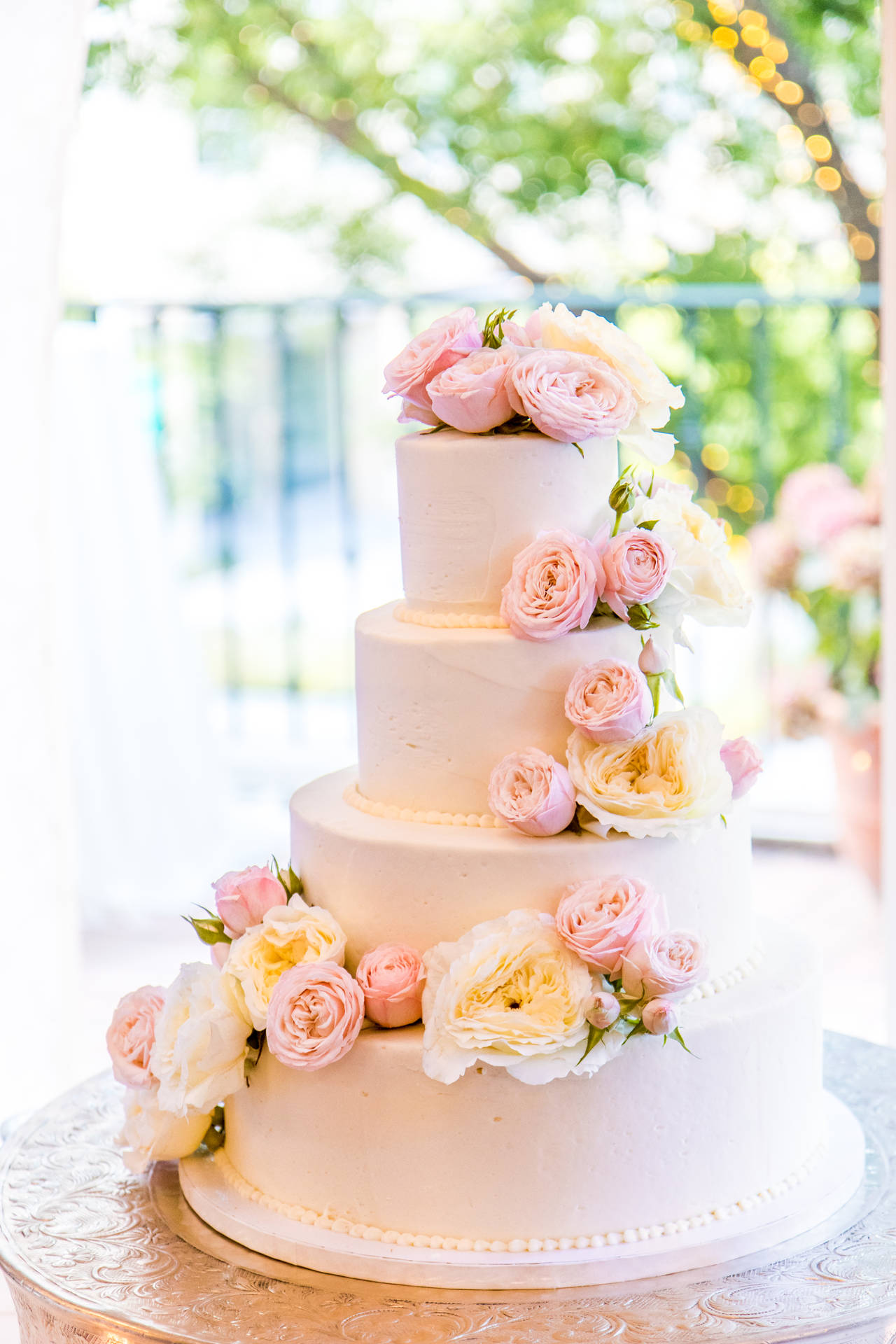 Four Tiered Round Floral Wedding Cake