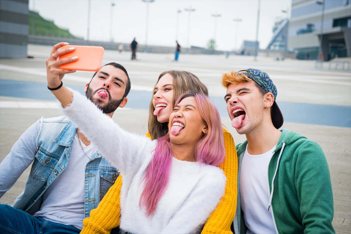 Four Young People Selfie Background