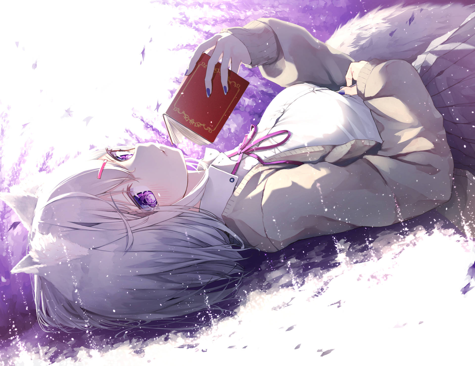 Fox Anime Girl Reading Book Background