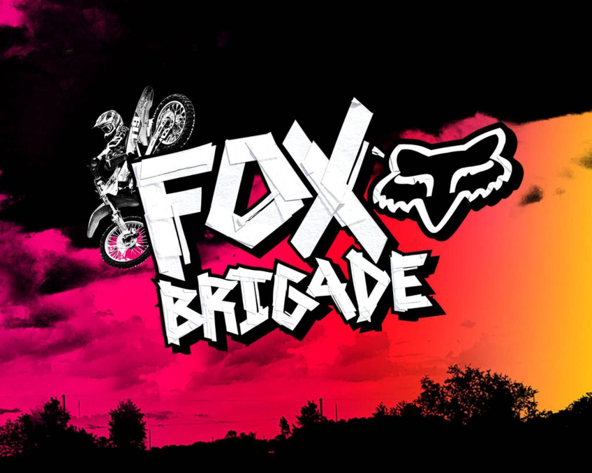 Fox Brigade Logo With A Motorcycle In The Background Background