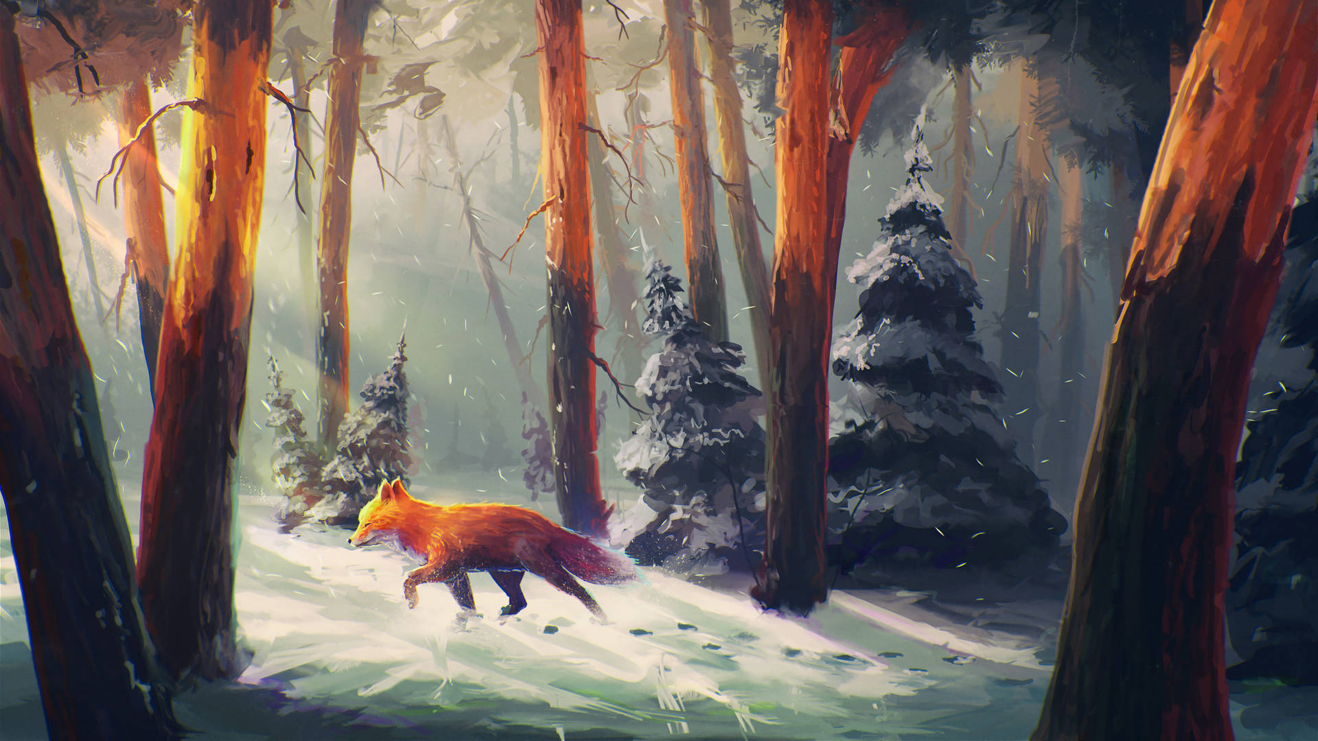 Fox In Forest Art Drawing