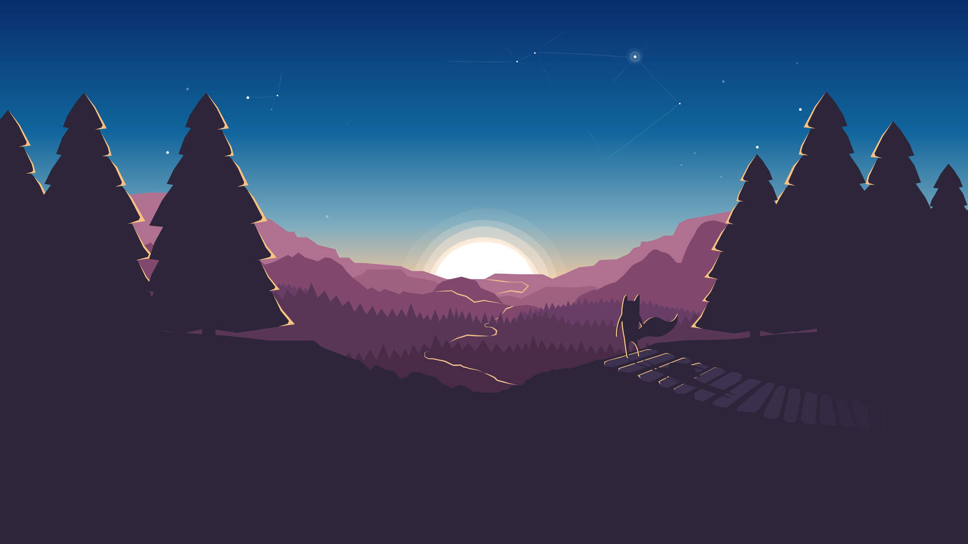 Fox Sunset Vector Art Background