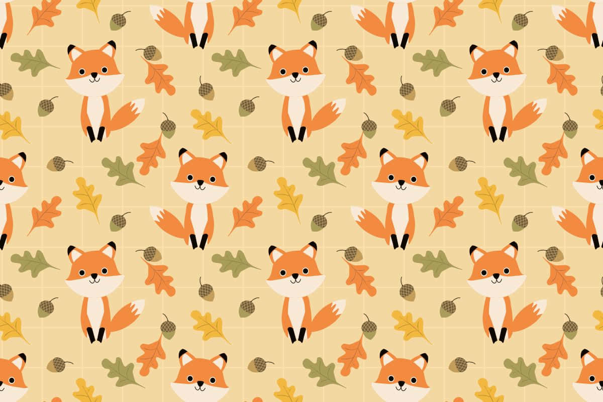 Foxes With Leaves And Leaves On A Yellow Background Background