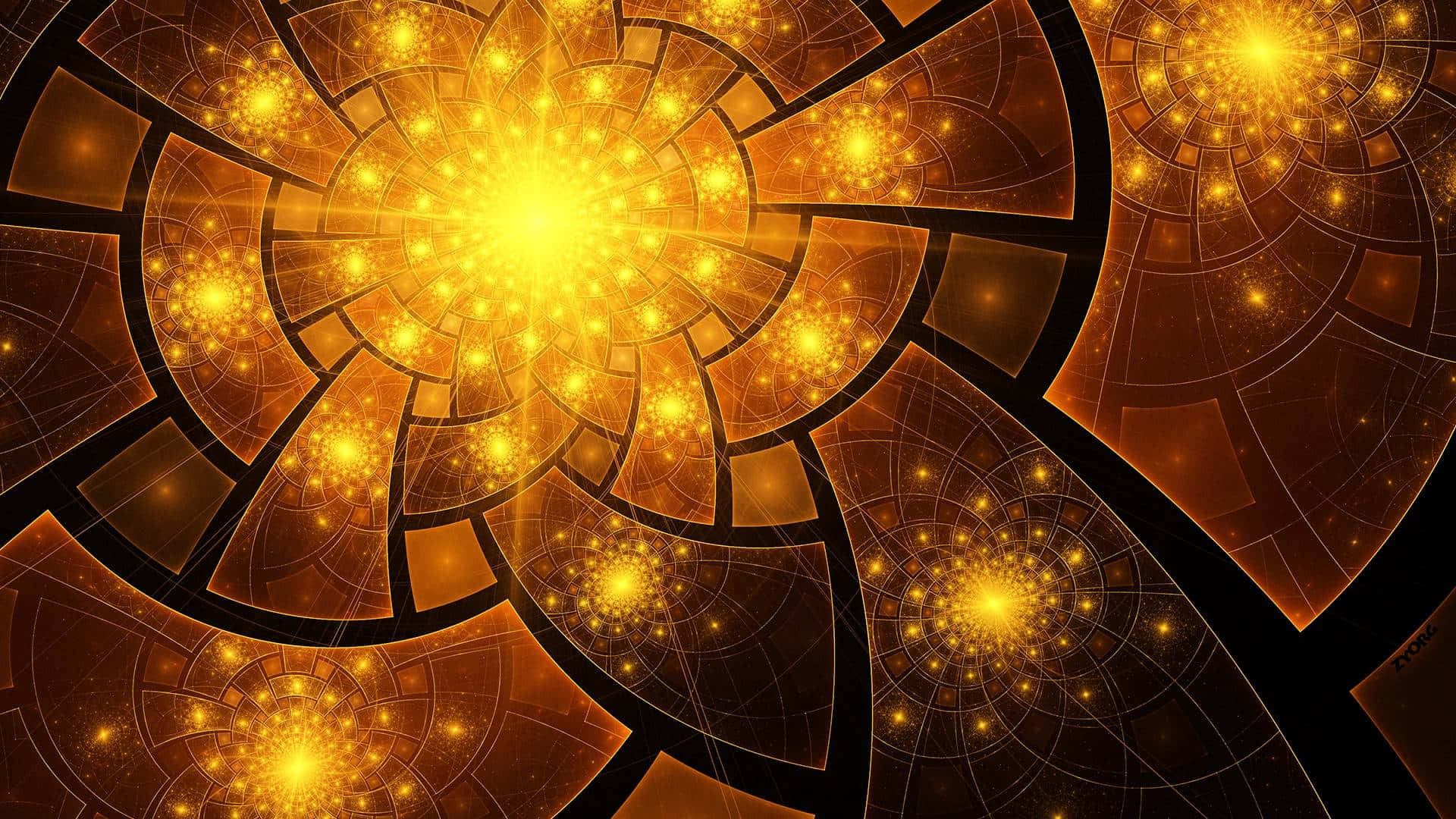 Fractal Golden Sparkles Circular Patterns Background
