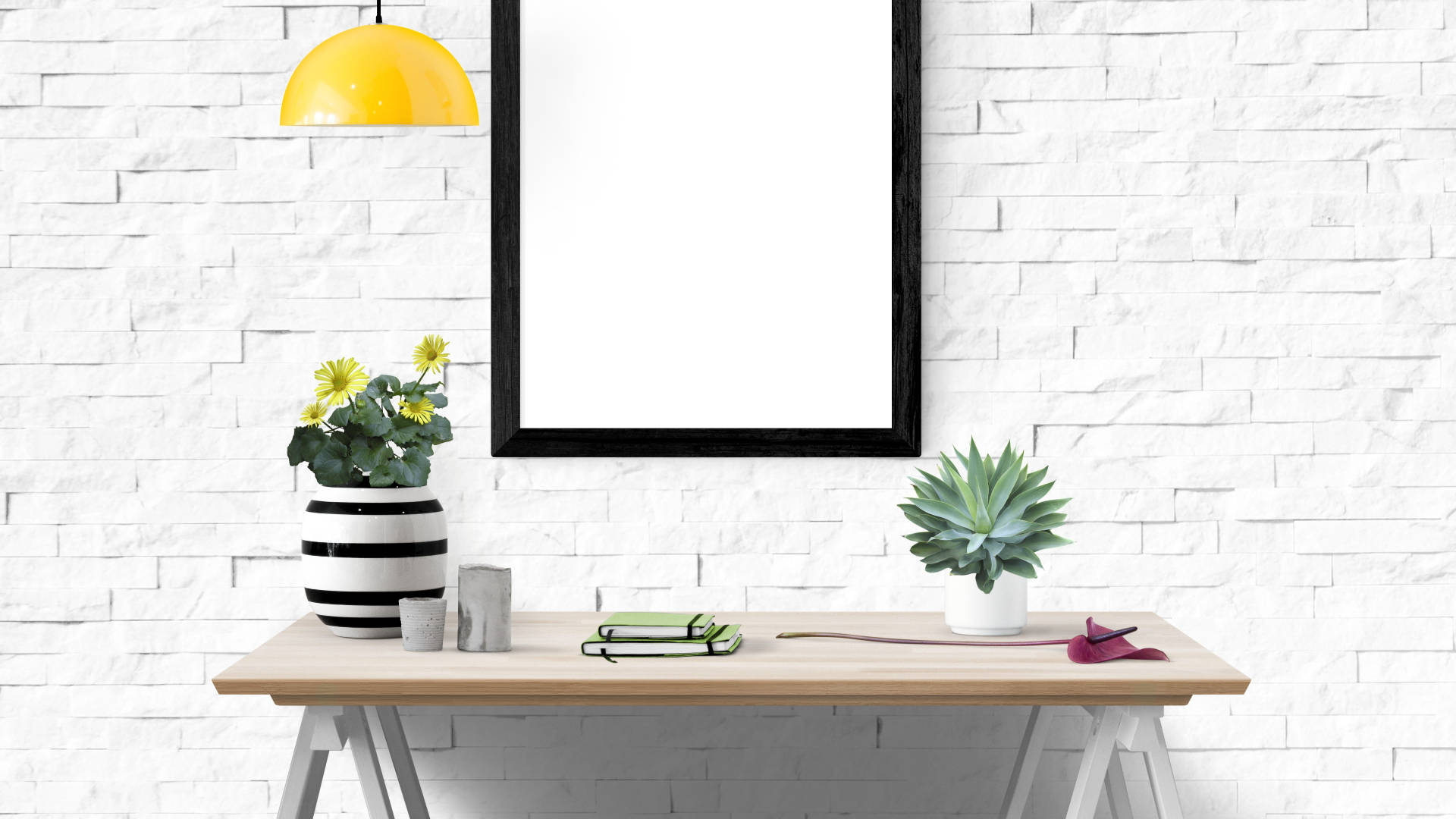 Frame On White Brick Wall For Mockup Poster